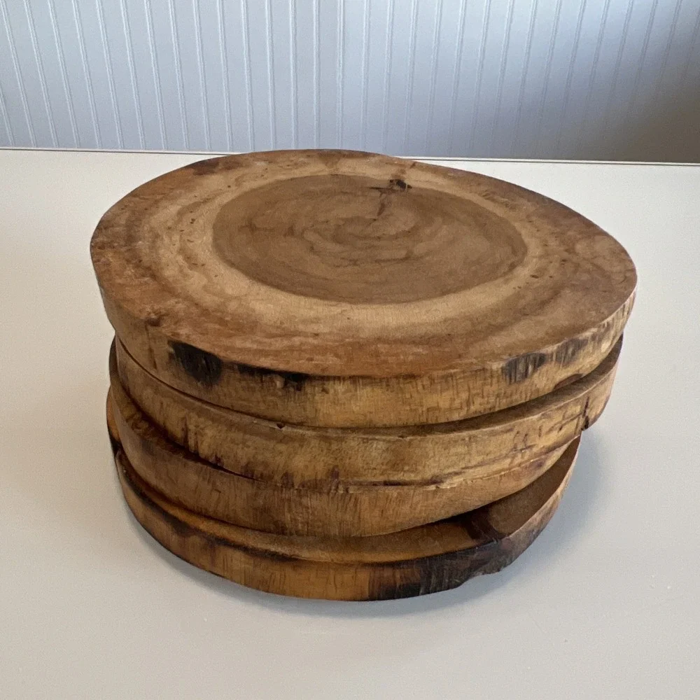 Wood Coasters Set 4 Natural Handmade - Picture 2 of 9